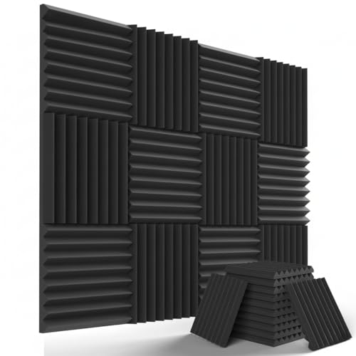 Image of URBAN-X Wedge Soundproofing Studio Acoustic Foam 1'x1' - 2 Inches 50D High Density, Soundproof Foam, Noise Reduction Panels, Echo Absorption (Set of 72, Black)