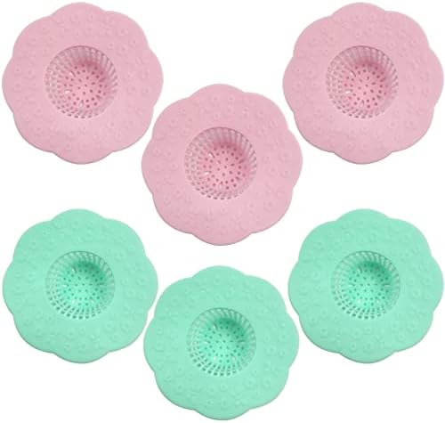 Washbasin Drain Protector Silicone Flower Shape Drain Hair Catcher Strainer Snare Reusable Sewer Anti-Clogging Sink Filter No Kitchen Use,Pack of 6