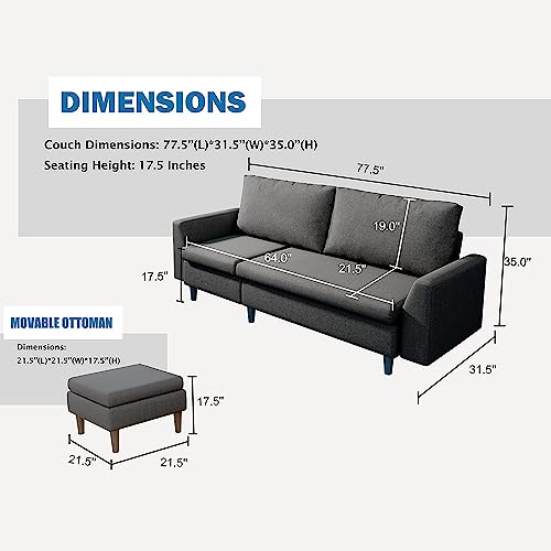 Furniture Sectional Sofa, L-Shape Sectional Couch with Reversible Chaise, Couches and Sofas with Modern Linen Fabric for Small Space (Grey-Blue) - Image 3