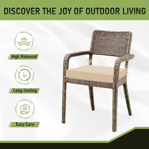 Image of Basic Beyond Outdoor Chair Cushions Set of 2, Square Corner Outdoor Cushions for Patio Furniture, Water Resistant Patio Chair Cushions with 2 Ties, 18.5x16x3, Beige