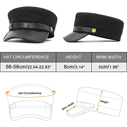 Gemvie Unisex Classic British Flat Top Fisherman Hat Cotton Breton Fiddler Hat Black #TOP4