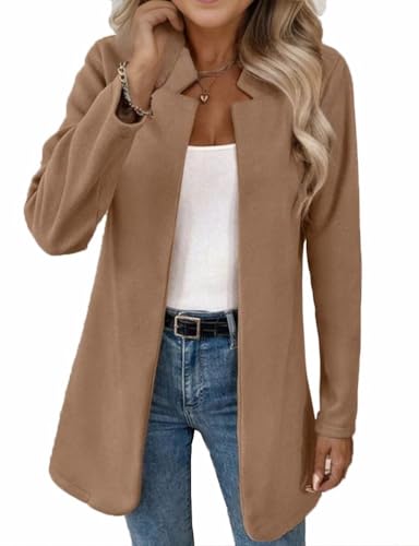 Kinghua Camel Coat for Women Business Casual Open Front Lightweight Jackets Warm Fall Winter Wool Blazer