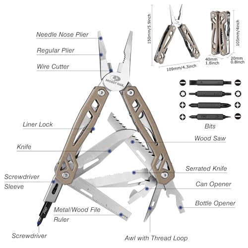 Image of MOSSY OAK Multitool, 22-in-1 Stainless Steel Pliers with Screwdriver Sleeve, Desert Steel Handle, Self-locking Knife with Sheath-Perfect for Outdoor, Survival, Camping, Hiking, Simple Repair