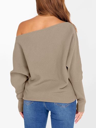 Image of ANRABESS Womens Off Shoulder Sweaters 2026 Fall Long Batwing Sleeve Loose Fit Knit Tops Casual Pullovers Jumpers
