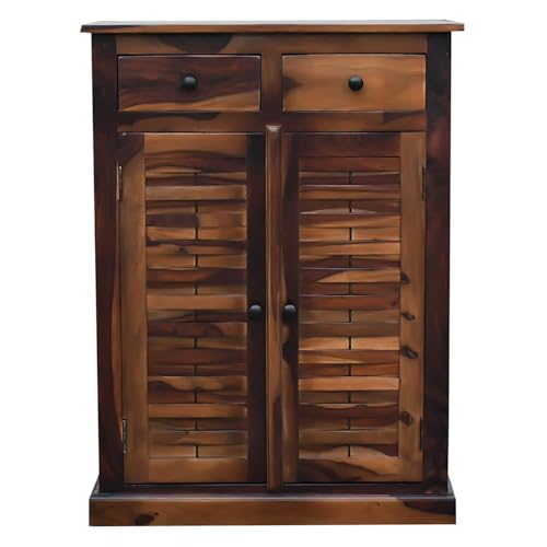 Image of Royaloak Ruby 2 Door Shoe Rack | Sheesham Wood Shoe Stand With Drawer Storage | Durable & Long Lasting | 3 Shelves Ample Storage | Emperor Collection | Wooden Shoe Rack for Home