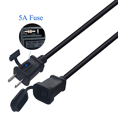 Tekit (6.6Ft) Us Power Extension Cable Cord With Fuse And Waterproof Cover, Us Ac 2-Prong Male/Female Power Cable,Usa Outlet Saver Power Extension Cord 2-Prong For Nema 5-15P To Nema 5-15R #TOP6