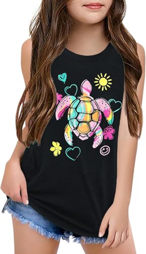 Image of Qbily Tank Tops for Girls Kids Summer Casual Cute Sleeveless Crewneck Graphic T Shirt 5-14 Years