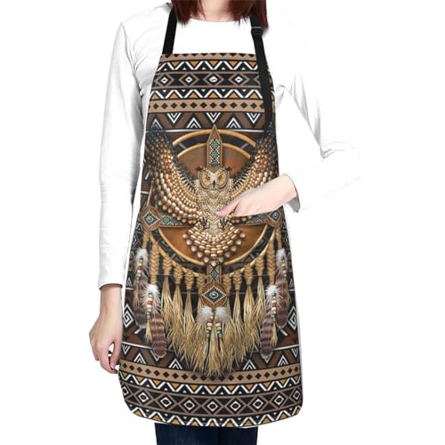 Lvgooki Indian Native American Aprons With 2 Pockets Women Men Waterproof Adjustable Cooking Aprons For Kitchen,Gardening cover