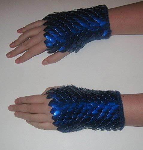 Scale Gauntlets - Deep Blue In Dragonhide Knitted Armor Choose your size