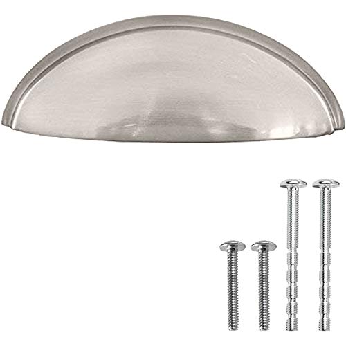 Ilyapa Satin Nickel Kitchen Cabinet Pulls - 3 Inch Hole Center Bin Cup Drawer Handles - 10 Pack of Kitchen Cabinet Hardware