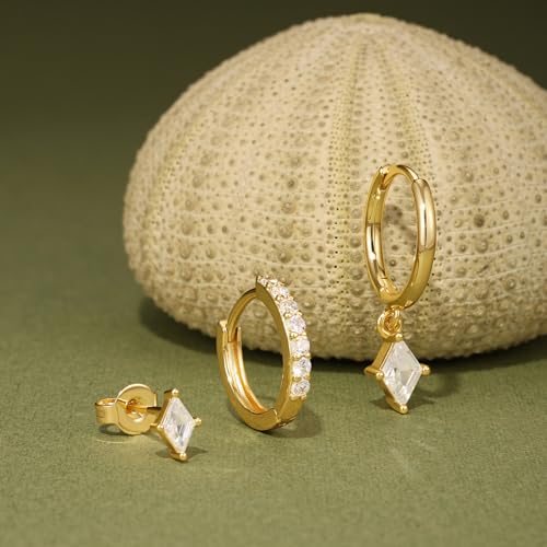 Angelady Gold Hoop Earrings Set for Women, Dainty 14K Gold Plated Huggies Earring, Sterling Silver Hypoallergenic Cartilage Earrings, Trendy Earring Stacks for Multiple Piercing Jewelry Gift(3 Pairs)4