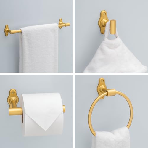 Franklin Brass Calloway 4-Piece Bathroom Set Satin Gold 18" + 6" Towel Rack, Toilet Paper Holder, Hand Towel Holder, Hook | 4-Piece Bath Hardware Accessories Set CLWY64-SG by Franklin Brass - Used condition - Image 2