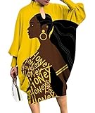 ZCXETP African Print Dresses for Women, Hollow-Out T-Shirt Floral Print Dresses Long Sleeve Casual Loose Dress Party Clubwear