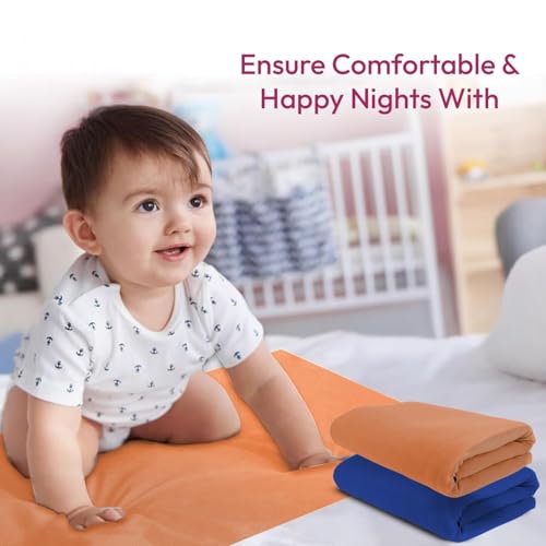 Image of StarAndDaisy Dry Sheet for Newborn Baby Essentials /Reusable Rubber Sheet for Baby Waterproof Sheet Pack of 2, (50 X 70 cm) Extra Absorbent Quick Water Proof Bed Sheets for Kids -Orange & Blue