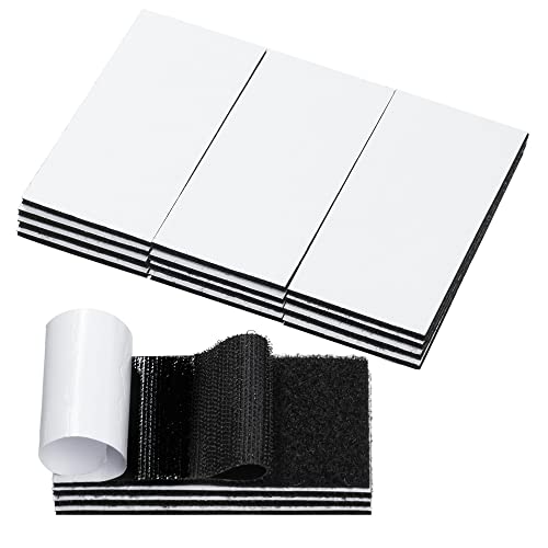 BRAVESHINE 16 Pack Hook and Loop Tape - 2x4 Inch Heavy Duty Picture Hanging Strips - Strong Adhesive Hold for Indoor or Outdoor - Sticky Back Fasteners Hook Loop Strips Keep Rug Carpet Flat - Black