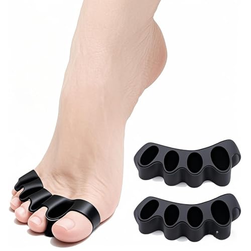 Image of Toe Separator -Silicone Big Toe Corrector - Relieves Foot Pain, Hammer Toe, Bunions, and Curled Toe -1 Pair of Black Adjustable Toe Separator for Both Men and Women(Black 2PCS)