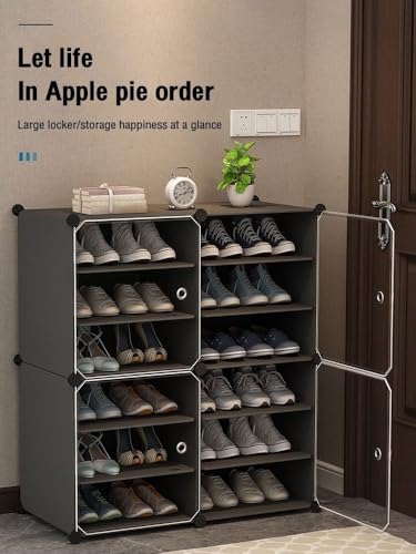 Image of Shoe Rack Multipurpose 5 Shelves Shoe Rack with Zip Door Cover & Side Pockets, Multiuse Wide Shelve,Rack for Footwear, Toys, Clothes (Dark Grey, 12-Layer)
