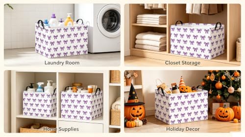 Image of Rectangle Storage Basket,Gift Basket for Halloween,Room Decor(Purple Bow Halloween)