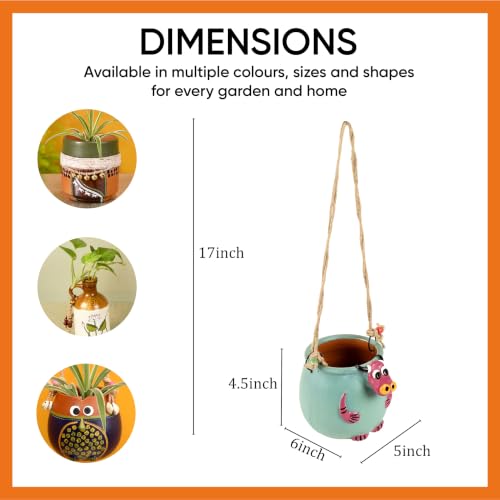 Image of AAKRITI ART CREATIONS Terracotta Hanging Planter | Blue Bull Design, Modern Art, Matte Finish | Decorative Hanging Pot for Indoor & Outdoor Home Decor