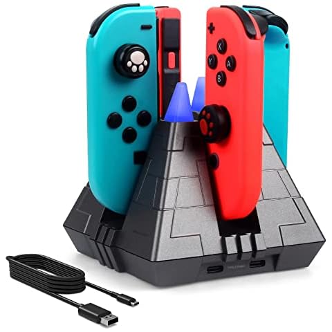 Pyramid Joycon Charging Dock for Switch with LED Indicator and 2 Type C Ports,Boffdock Charging Station for Switch with 3.3Ft USB C Charging Cord-Charging Station Dock for 4 Switch Joycons Cover