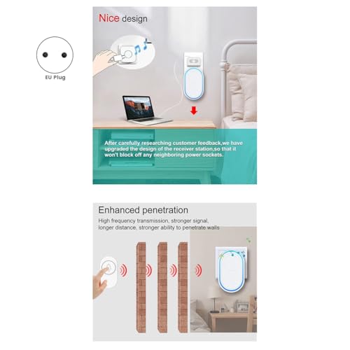 Timbre inalámbrico impermeable con volumen ajustable y luz indicadora de aviso 3