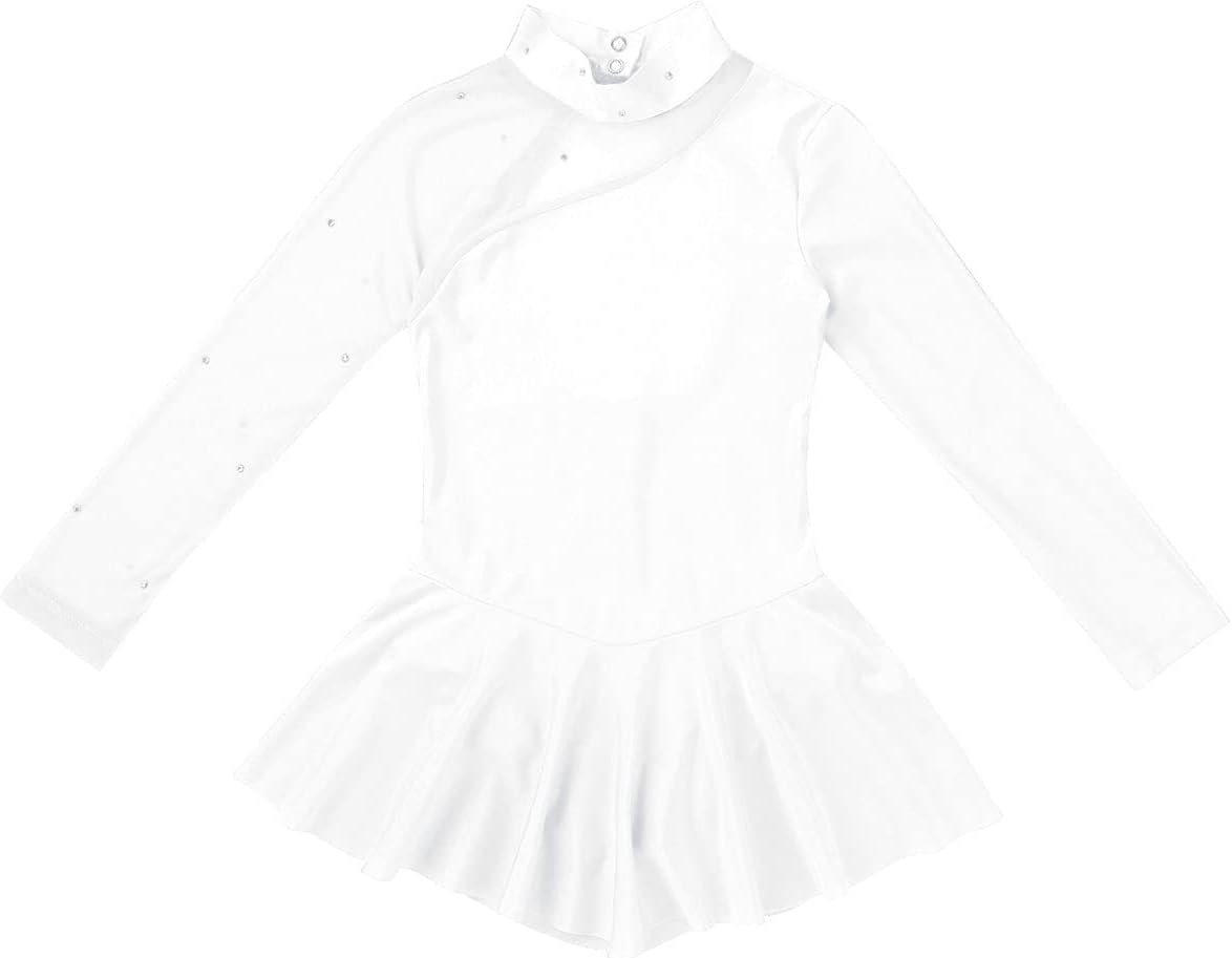 ranrann Kids Girls Long Sleeves Figure Ice Skating Dress Ballet Dance Leotard Mock Neck Gymnastic Jumpsuit