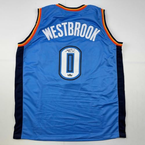 Facsimile Autographed Russell Westbrook Oklahoma City Blue Reprint Laser Auto Basketball Jersey Size Men's XL