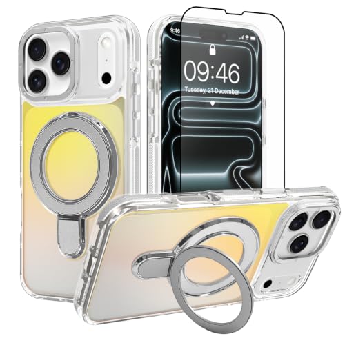 Image of Magnetic for iPhone 17 Pro Case with Stand [Compatible with Magsafe] [Cute Fashion Fluorescent Design] [1 Screen Protector] Slim Translucent Matte Case for iPhone 17 Pro 6.3 inch 2025, White