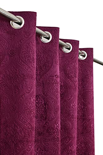 Image of Homefab India 2 Piece Velvet Emboss Window Curtain - 6 feet, Room Darkening Curtains, Wine