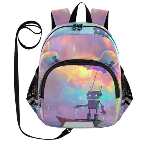 CHIFIGNO Mochila infantil roxa robô moderna com coleira, alças ajustáveis e recursos de segurança refletivos para meninos e meninas de 2 a 6 anos, pequena, roxa robô moderna, Robô moderno roxo
