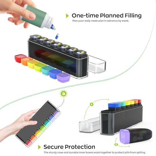 Image of Weekly Pill Organizer 1 Time a Day, HIONXMGA Detachable Travel Pill Box 7 Day, Large Medicine Pill Case Container for Daily Medication Vitamin Supplement Fish Oil, Portable Week Pills Holder, Clear