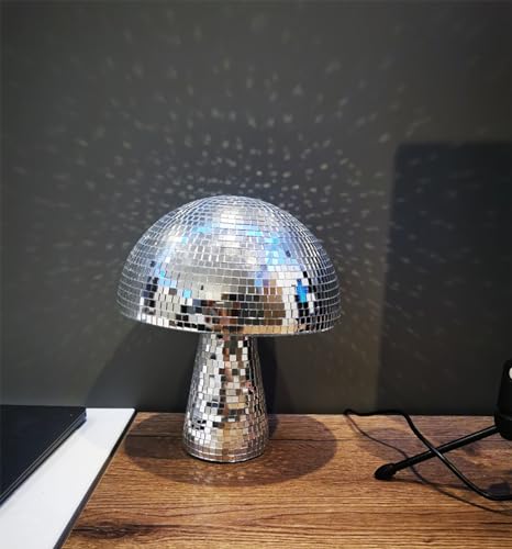 Juego de decoración disco cereza y seta: cereza roja espejada con soporte + seta plateada para dormitorio, fiesta y habitación universitaria miniatura 6