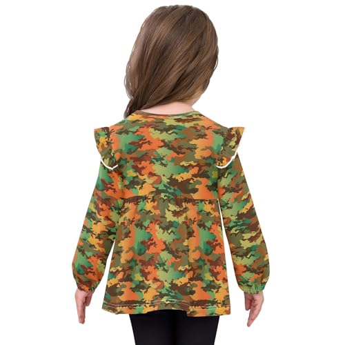 Brown Green Camouflage Girls Shirts Cotton Long Sleeve Ruffle Toddler Tee Tops4