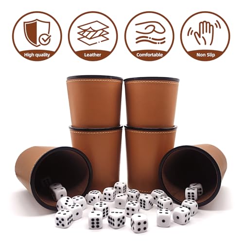 lakigoes Lot de 6 gobelets à dés, en cuir, avec 36 dés (16 mm), en polyuréthane, pour jeux de dés de bar – vue 4