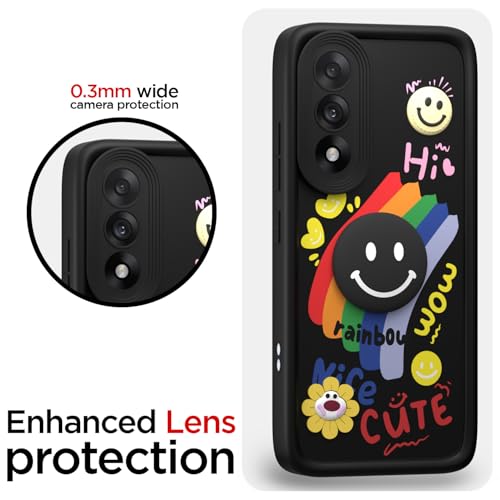 Image of Pikkme Back Cover for Oneplus Nord 5 5G | Soft Silicone| Cute Rainbow Smile & 3D Cartoon Flower Design | Shockproof Raised Camera Protection Bumper Case (Black)