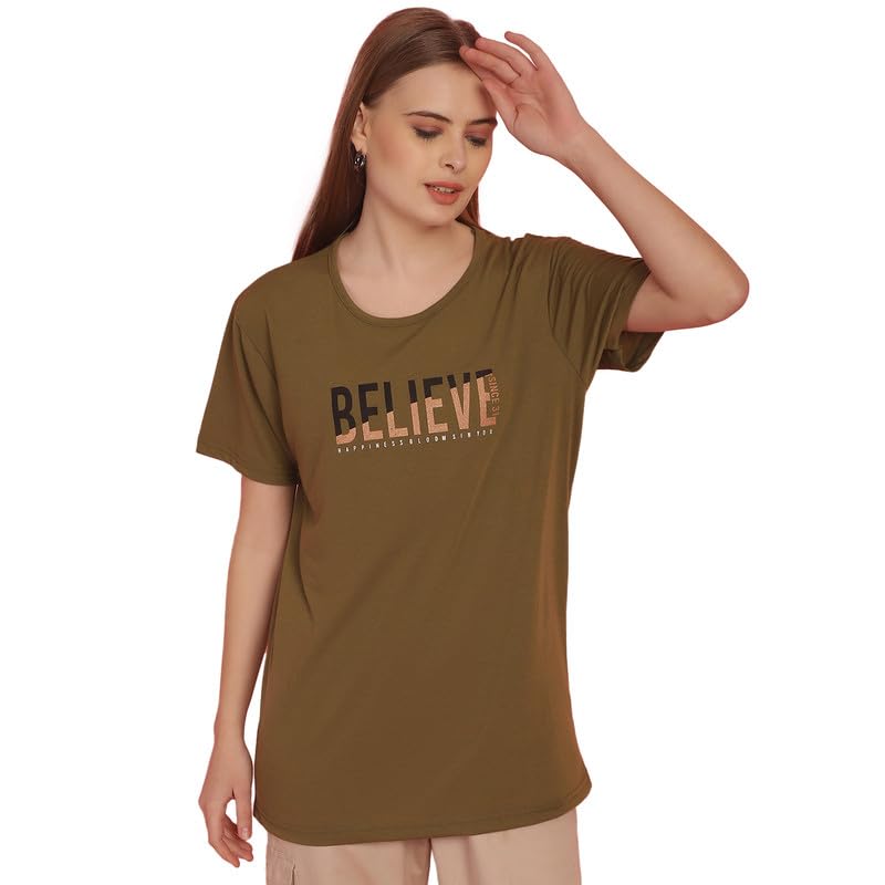 Image of Round Neck Cotton Printed Women Regular Fit Tshirt-P1950