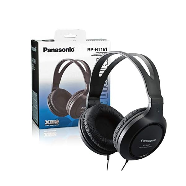 Panasonic-Full-Sized-Lightweight-Long-Cord-Headphones--RP-HT161-K-Black Panasonic Headphones, Lightweight Over the Ear Wired Headphones with Clear Sound and XBS for Extra Bass, Long Cord, 3.5mm Jack for Phones and Laptops – RP-HT161-K (Black)
