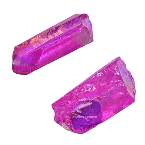 Image of Amazing Gemstone 2 Pieces Rose Aura Quartz Raw Pencil Points Crystals and Healing Stones, Natural Rocks for Meditation and DIY Raw Point Stones and Crystals