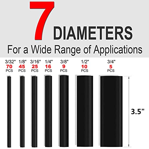 Tkdmr 180 Pcs Heat Shrink Tubing Kit - 3.5" Length,3:1 Ratio Adhesive Lined, Marine Grade Shrink Wrap - Industrial Heat-Shrink Tubing - Black #TOP1