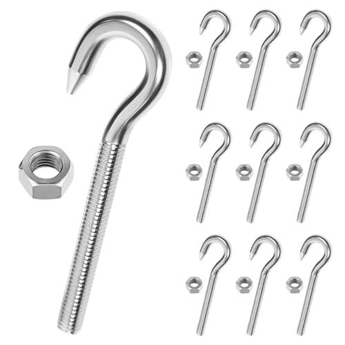 10 ganchos de rosca M6, 304 ganchos con rosca, ganchos para cargas pesadas, artículos para colgar, tornillos de pared, ganchos de acero inoxidable, ganchos de techo para atornillar para hamacas