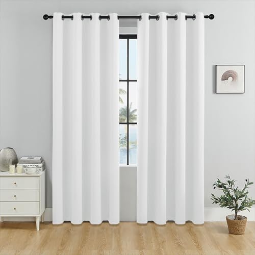 Rideaux Occultants pour Dormir dans le Noir Complet, Panneaux Thermiques Blancs 55x103in - 2