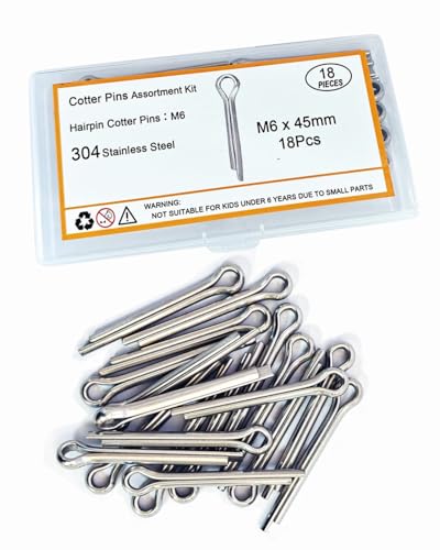 Image of 1 /4 inch x 1-3 /4 inch (M6 x 45mm) Cotter Pins, 304 Stainless Split Pins - 18 Pcs | Hardware fasteners for automotive, tractor & lawn mower. 304 marine grade stainless steel retaining pins for securing.