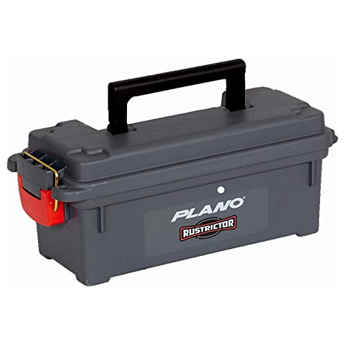 Plano Rustrictor Field Ammo Box Shot Shells, Gray All-Weather & Anti-Rust Ammunition Storage, Compact Plastic Waterproof Ammo Can, Holds 4 Boxes of Ammunition