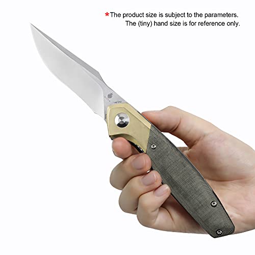 Kizer Grazioso Folding Knife With Clip, N690 Blade Knife, Brass And Green Micarta Handle, Flipper Knife For Man, V4572N2 #TOP4