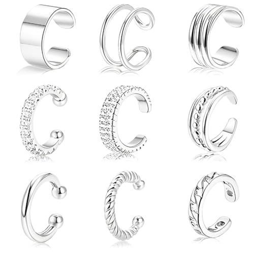 CHAOTEMAI 9 Pièces Faux Piercing Oreille Réglable Ear Cuff Boucle d'Oreille Clip Boucle Oreille Sans Trou Design Minimaliste Earcuff Femme Finition Lisse...