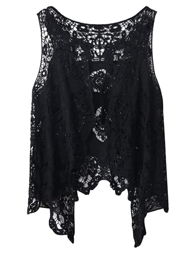 Image of FindThy Women's Hollow Knitting Stitch Cardigan Open Front Draped Boho Hippie Crochet Vest