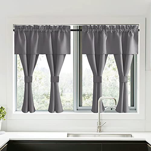 NICETOWN Short Curtains with Attached Valance for Small Window, Thermal Insulated Rod Pocket Room Darkening Curtains for Living Room, 52