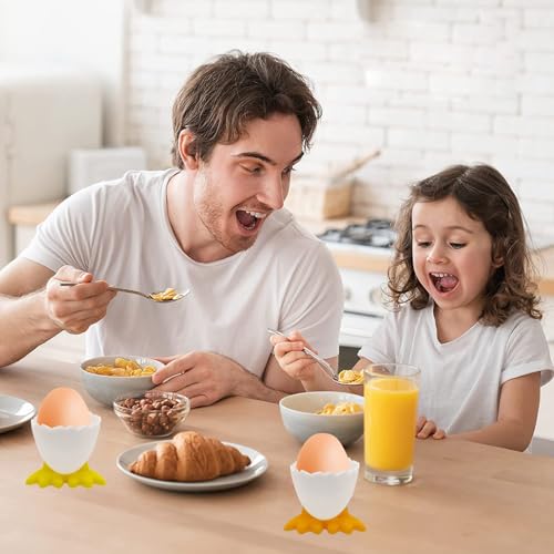 Soulnioi Egg Cups Set in 6,Cartoon Egg Holders,Boiled Egg Holder,with Stainless Steel Eggshell Cutter for Boiled Eggs Orange - Image 4