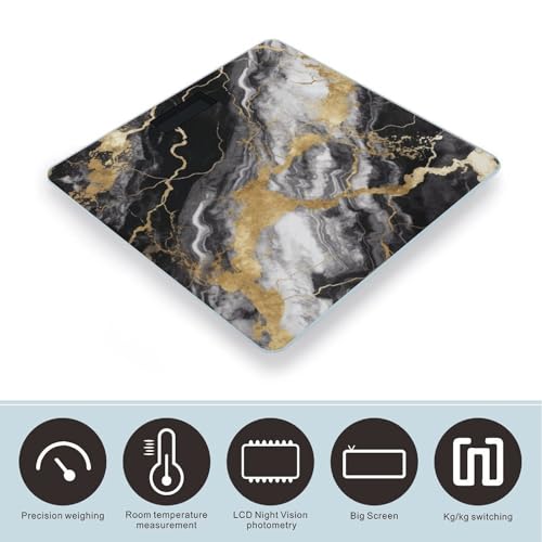 Báscula Digital de Baño de Vidrio Templado Mármol Oro Negro Blanco miniatura 3