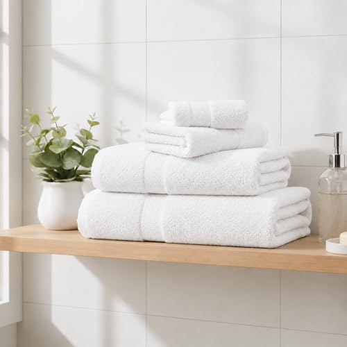 Image of Sulfar 100% Combed Cotton, Quick Drying Highly Absorbent, Luxury Hand Towel Set (Pack of 4, 40 X 70 cm) White